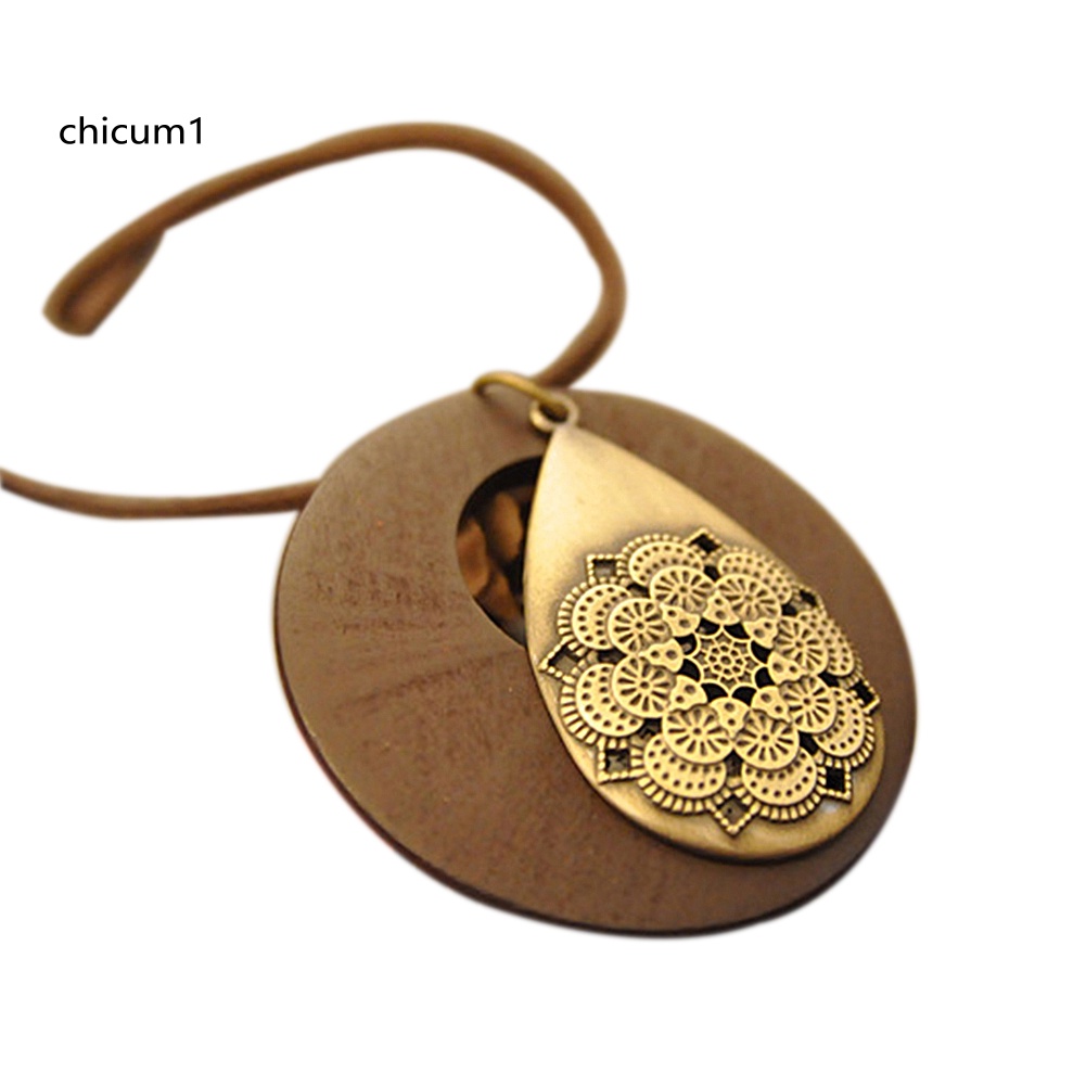 Vòng Cổ Dây Nhung Mặt Gỗ Hình Giọt Nước Chạm Khắc Rỗng Phong Cách Cổ Điển