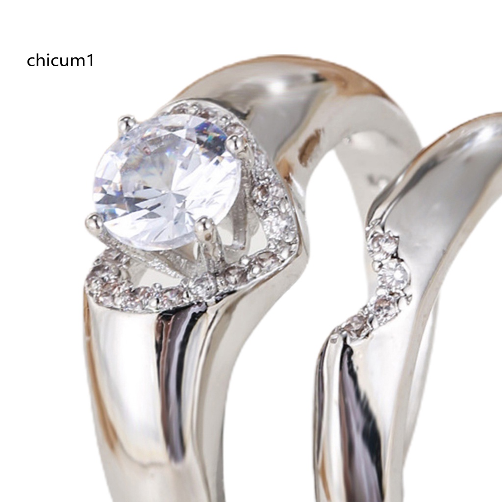 1 Cặp Nhẫn Đính Hôn Đính Đá Hình Trái Tim Lấp Lánh Dành Cho Nam Và Nữ