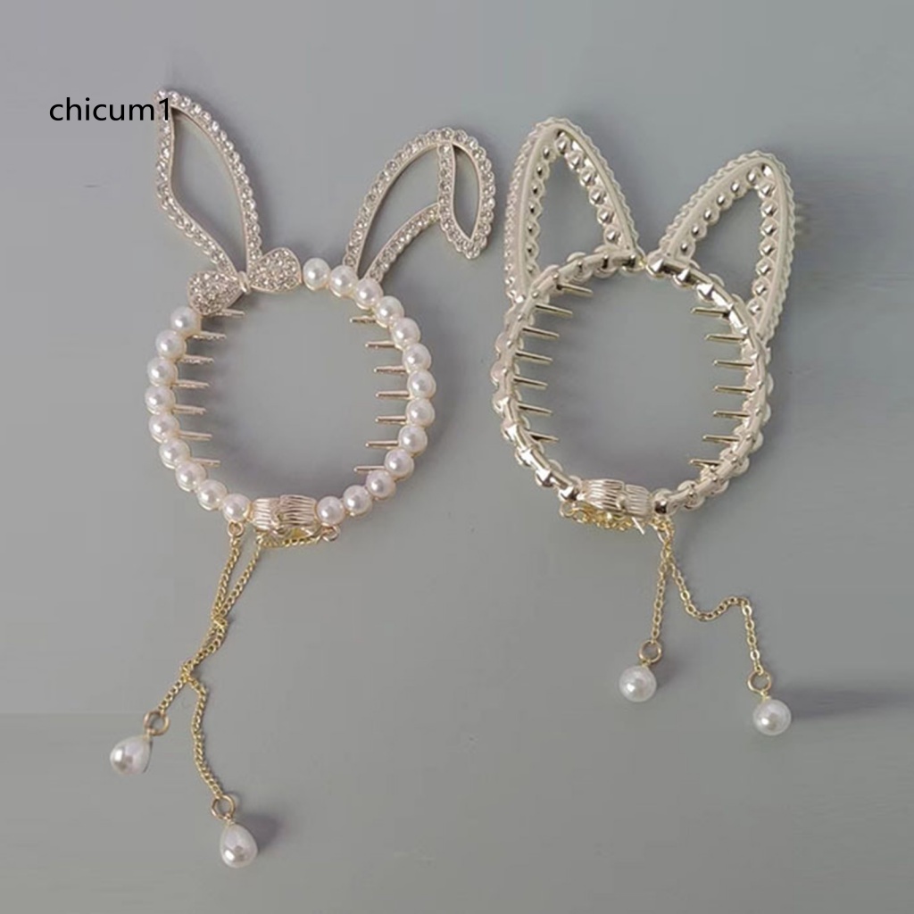 Kẹp Tóc Hình Tai Mèo Đính Đá Và Ngọc Trai Giả Lấp Lánh Thời Trang Cho Nữ