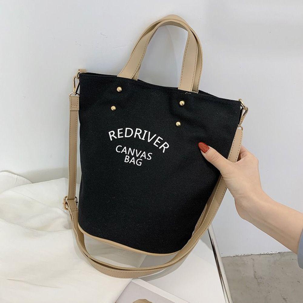 LOMBARD Túi Xách Vải Canvas Cỡ Lớn Phối Dây Da Phong Cách Retro Cho Nữ