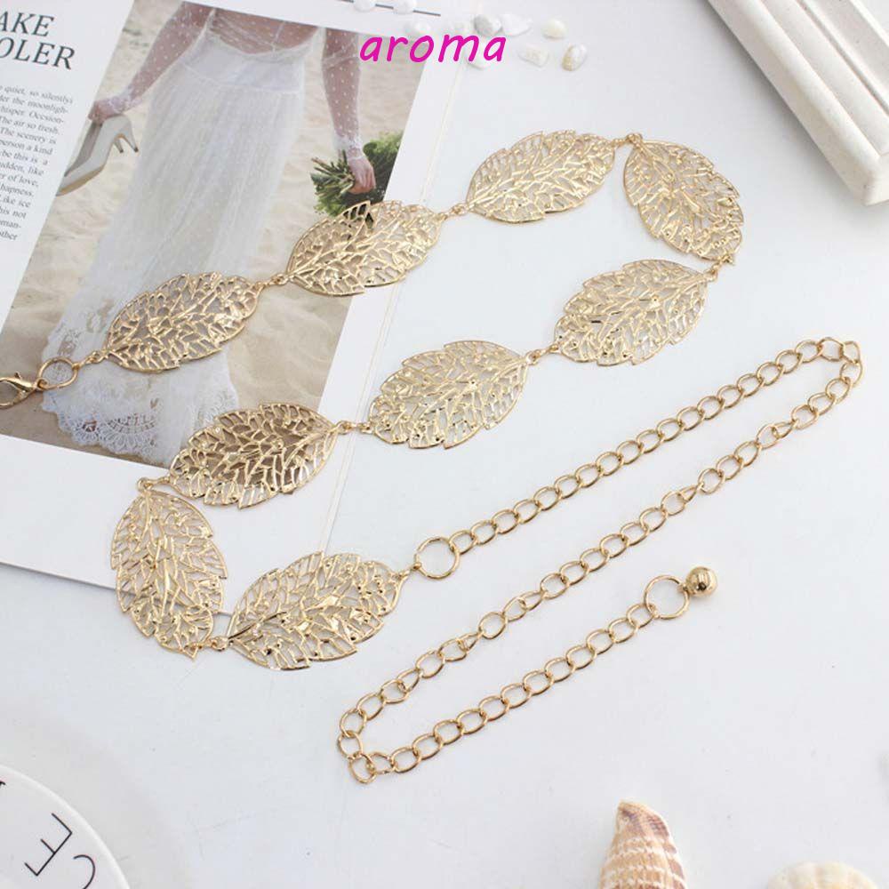 AROMA Thắt Lưng Dây Xích Hình Chiếc Lá Bằng Kim Loại Đơn Giản Phong Cách Punk Hip Hop Cho Nữ