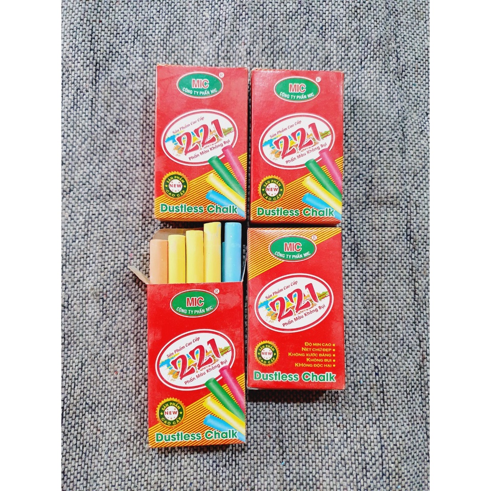 Phấn Viết Bảng Không Bụi MIC, 10 viên, Trắng, Phấn Màu