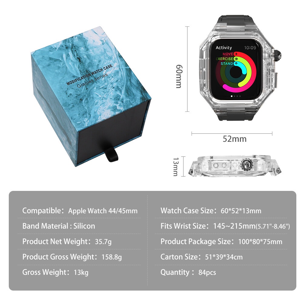 Dây Đeo Cao Su Trong Suốt Sang Trọng Cho Đồng Hồ Thông Minh Apple Watch series 8 7 Ultra 49mm 45mm I Watch 6 5 se 4 44mm 45mm