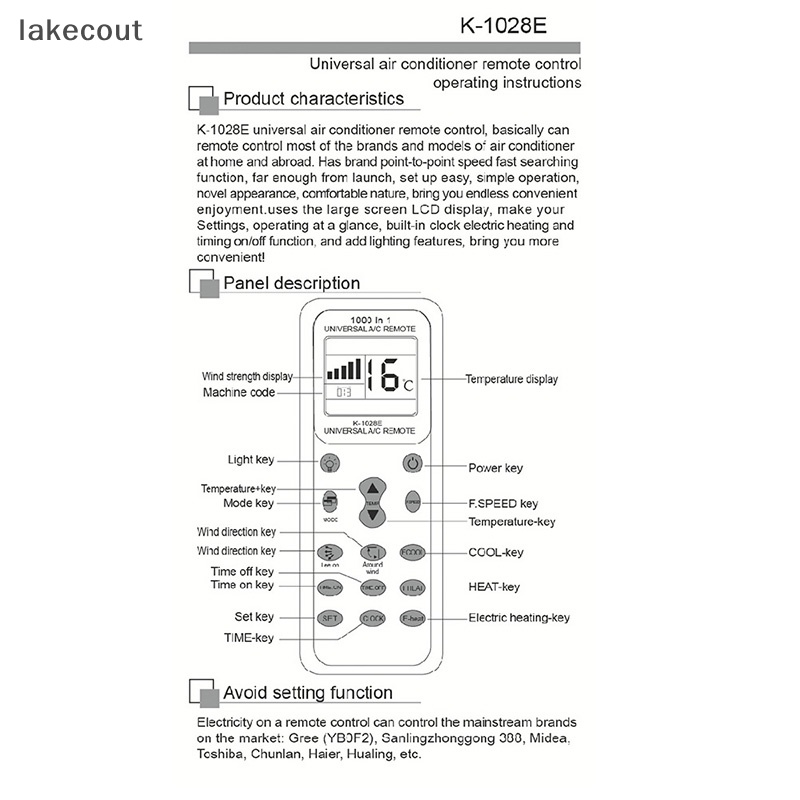 Điều Khiển Từ Xa K-1028E AC Màn Hình LCD Cho Máy Lạnh