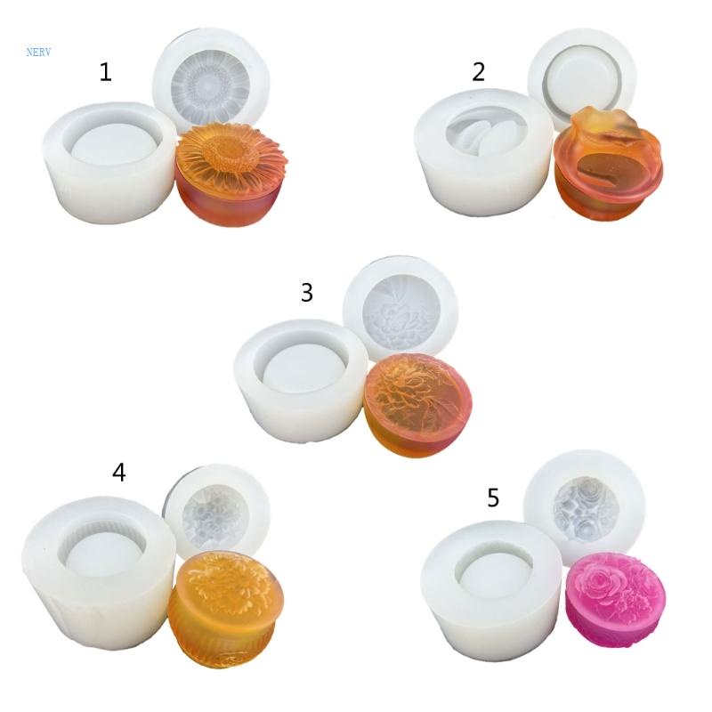 Khuôn Silicone Làm Hộp Đựng Trang Sức Hình Hoa Có Nắp DIY