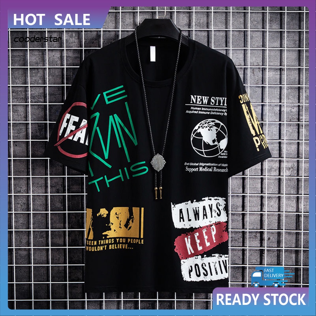 Áo Thun Tay Ngắn Cổ Tròn Dáng Rộng Thoáng Khí In Chữ Phong Cách Hip Hop Thời Trang Mùa Hè Cho Nam