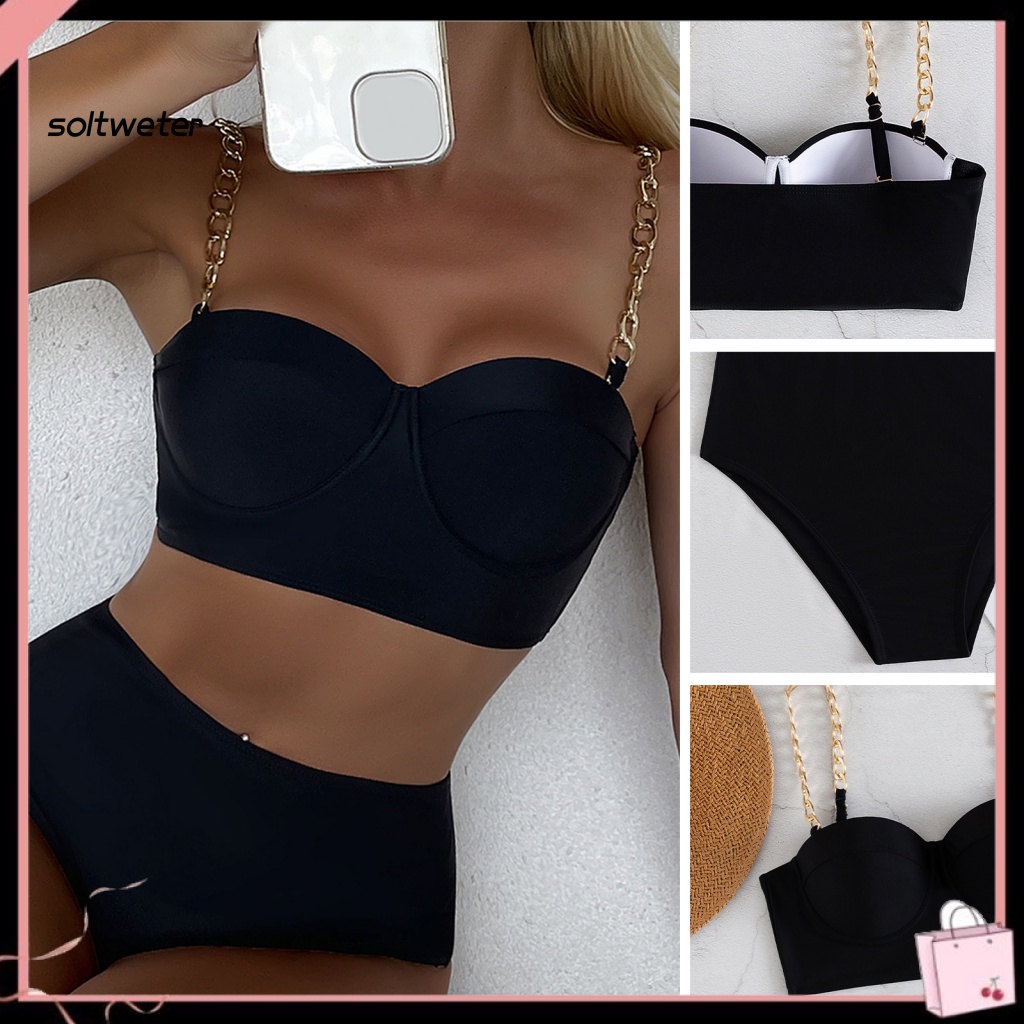 2 Bộ Bikini Hai Mảnh Màu Đen Có Dây Kim Loại Gợi Cảm