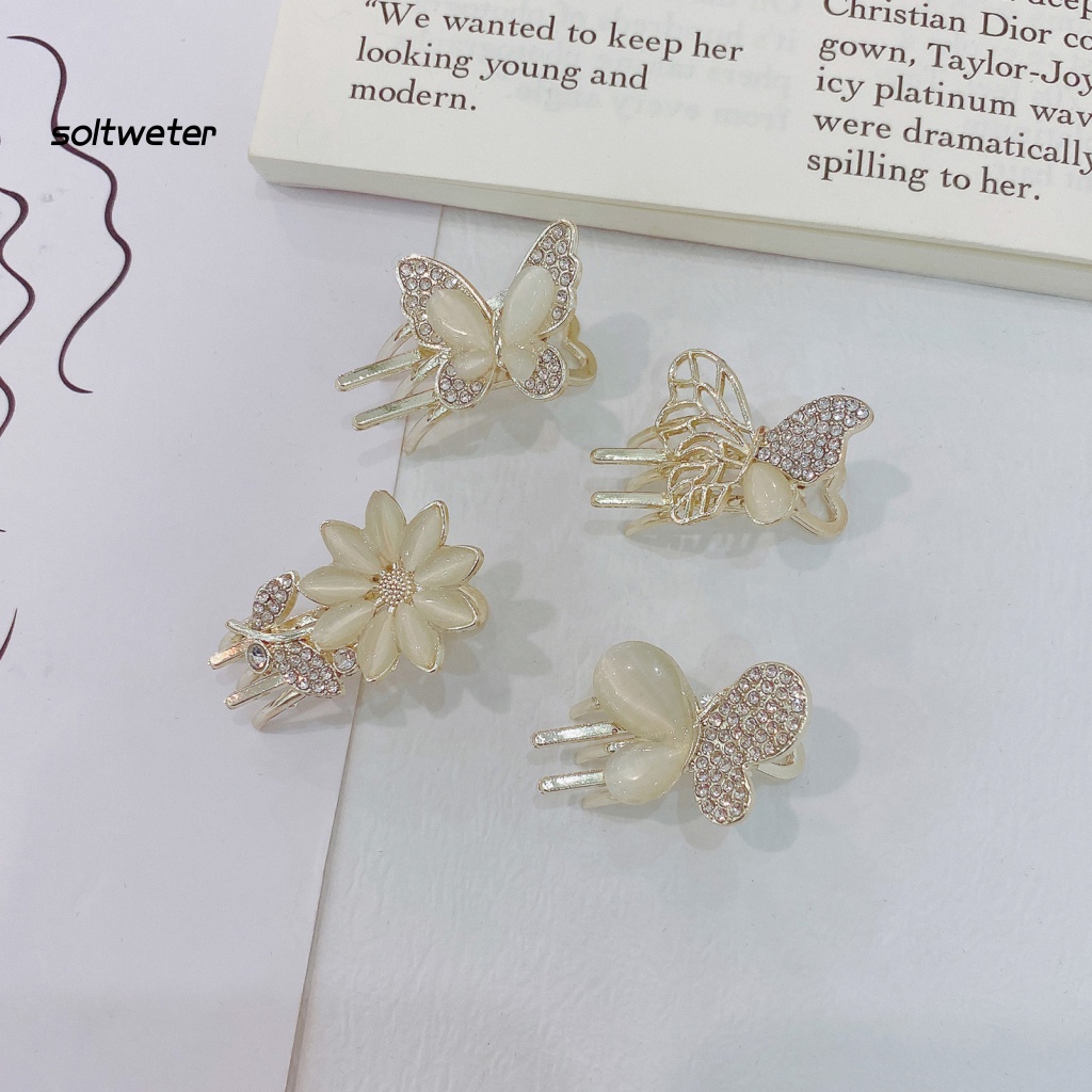 Kẹp Tóc Càng Cua Hình Hoa / Bướm Đính Đá Opal Mini Chống Trượt Tạo Kiểu Tóc Thời Trang Cho Nữ