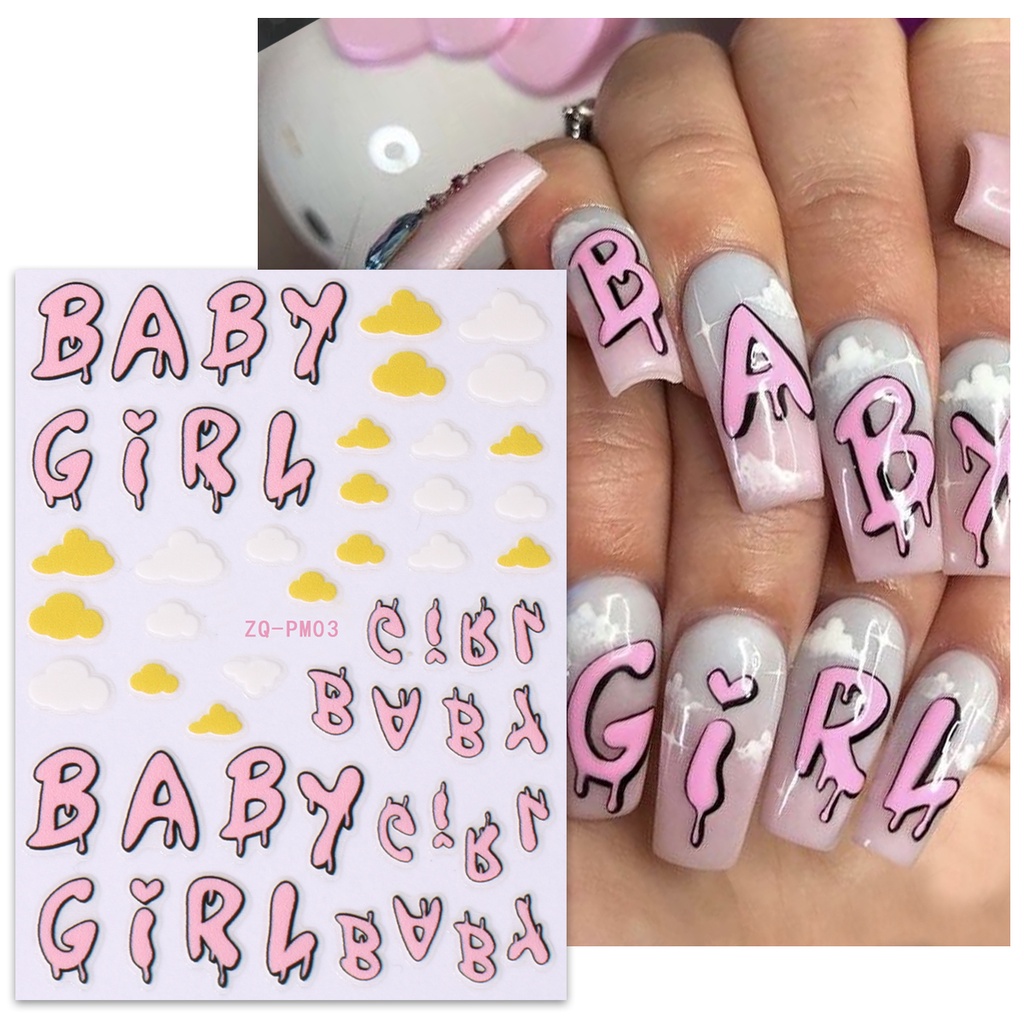 Miếng Dán Trang Trí Móng Tay Nghệ Thuật Họa Tiết Chữ Tiếng Anh / Bánh Quy / Đĩa Bay / Nấm Dopamine Màu Sắc