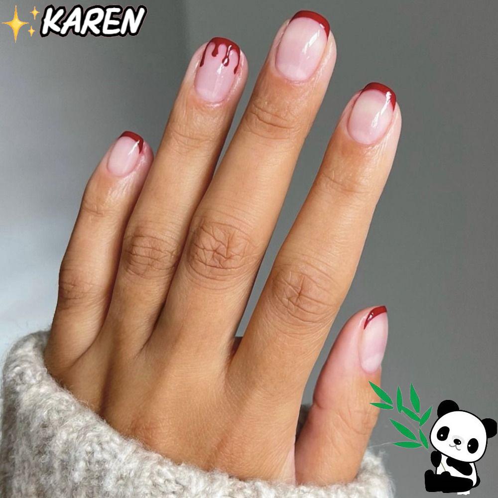KAREN Bộ Móng Tay Giả Che Phủ Toàn Diện Đầu Vuông Có Thể Tháo Rời Dùng Hóa Trang Halloween Cho Nữ