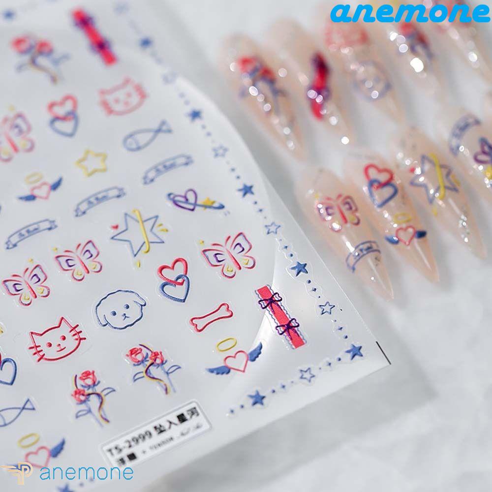 ANEMONE Miếng Dán Trang Trí Móng Tay Họa Tiết Hoạt Hình Động Vật / Chó / Mèo / Trái Cây Dập Nổi Nhiều Màu Dễ Thương DIY