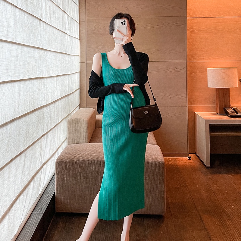 Set Áo Váy Dệt Kim Co Giãn Ôm Dáng Thời Trang Mùa Hè Cho Phụ Nữ Mang Thai