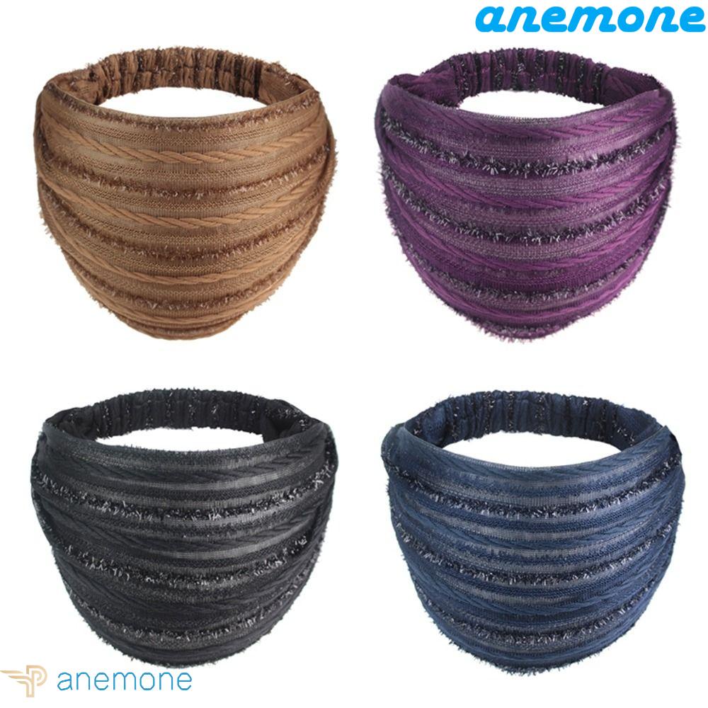 ANEMONE Băng Đô Cài Tóc Bản Rộng Co Giãn Họa Tiết Kẻ Sọc Sáng Bóng Thanh Lịch Dành Cho Mẹ Rửa Mặt