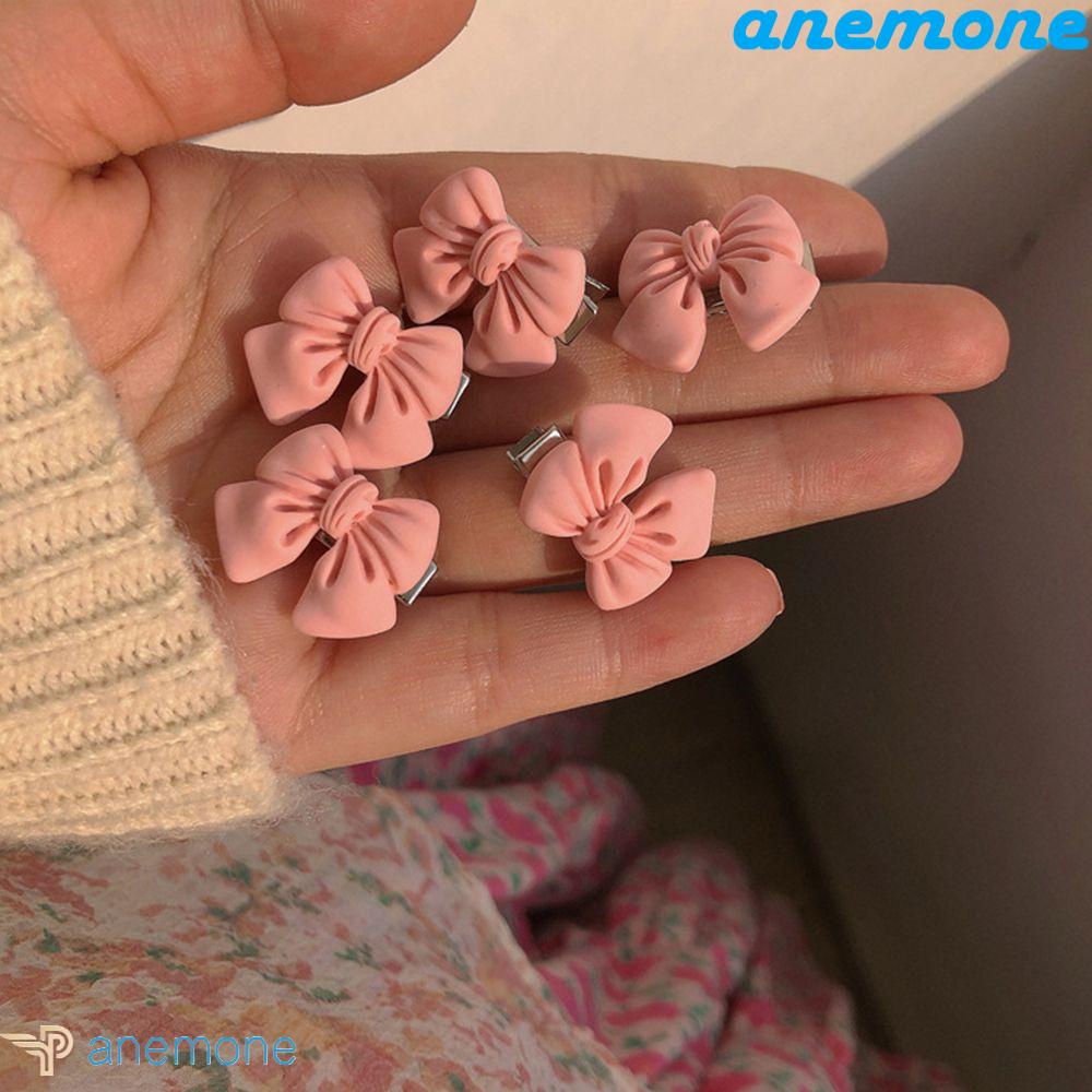 ANEMONE Kẹp Tóc Màu Trơn Đính Nơ Họa Tiết Trái Tim / Hình Học Bằng Nhựa Resin Thời Trang Phong Cách Hàn Quốc