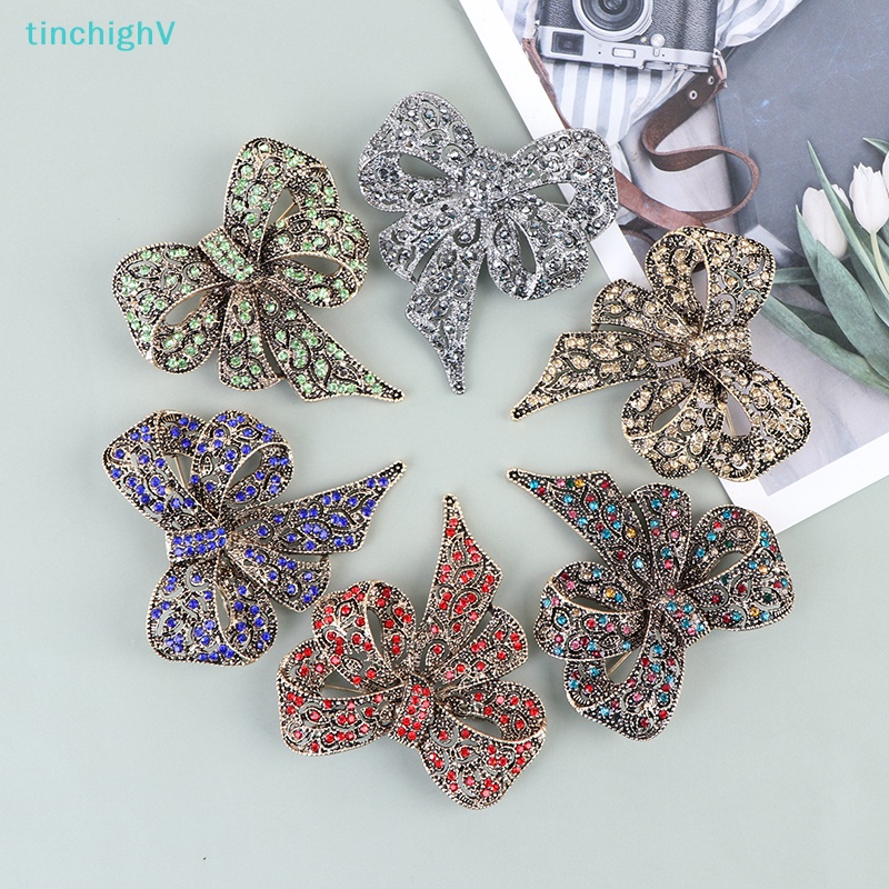 [TinchighV] Ghim Cài Áo Hình Nơ Đính Kim Cương Giả Bằng Kim Loại Cho Nữ