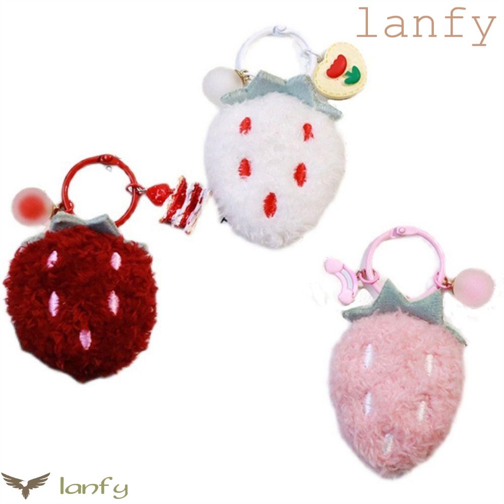 LANFY Móc Khóa Quả Dâu Bông Đáng Yêu Giá Đỡ