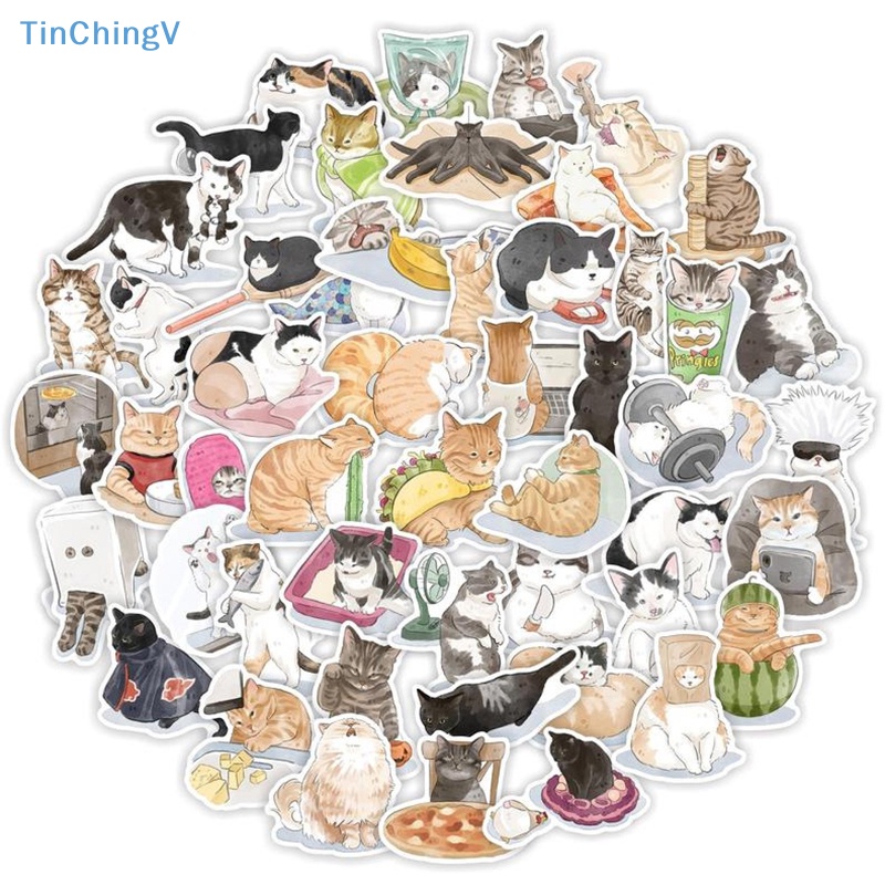 Bộ 50 Miếng Dán Trang Trí Hình Mèo Graffiti Dễ Thương DIY