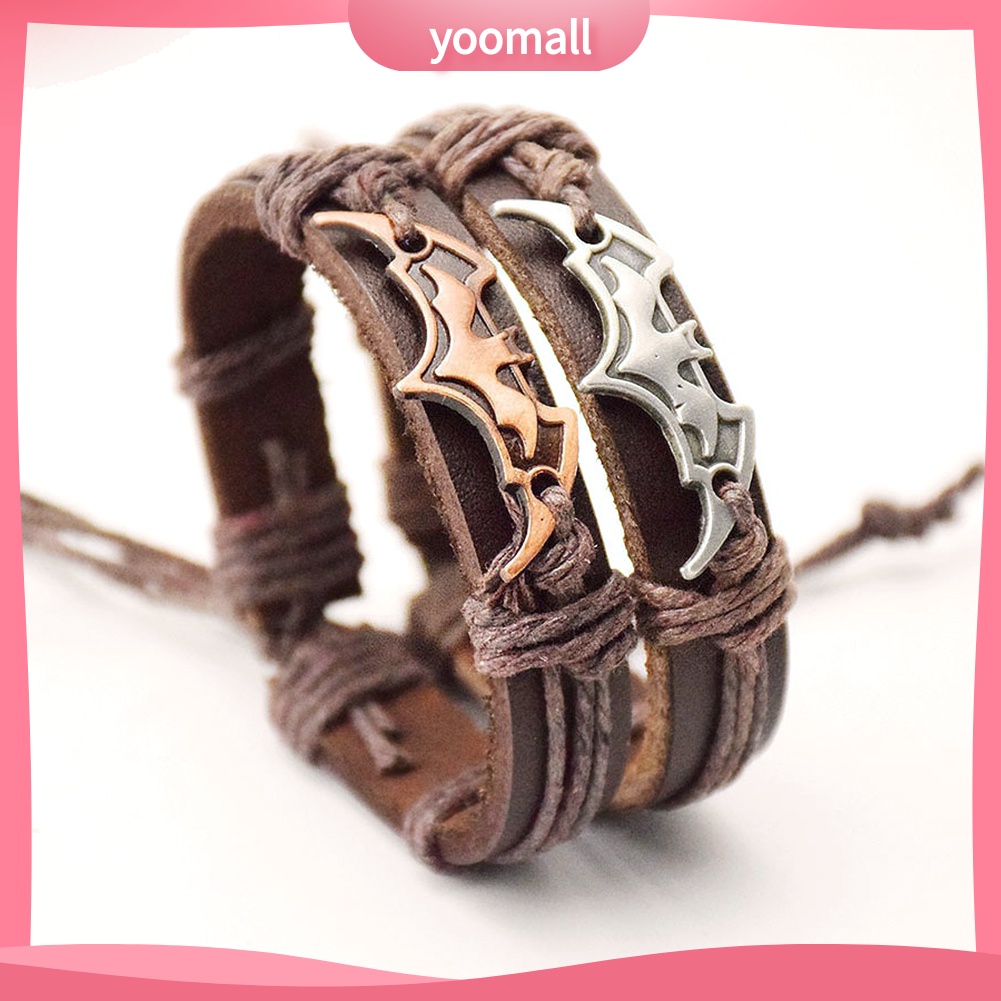 Vòng Tay Giả Da Mặt Hình Dơi Phong Cách Punk Cá Tính Cho Nam