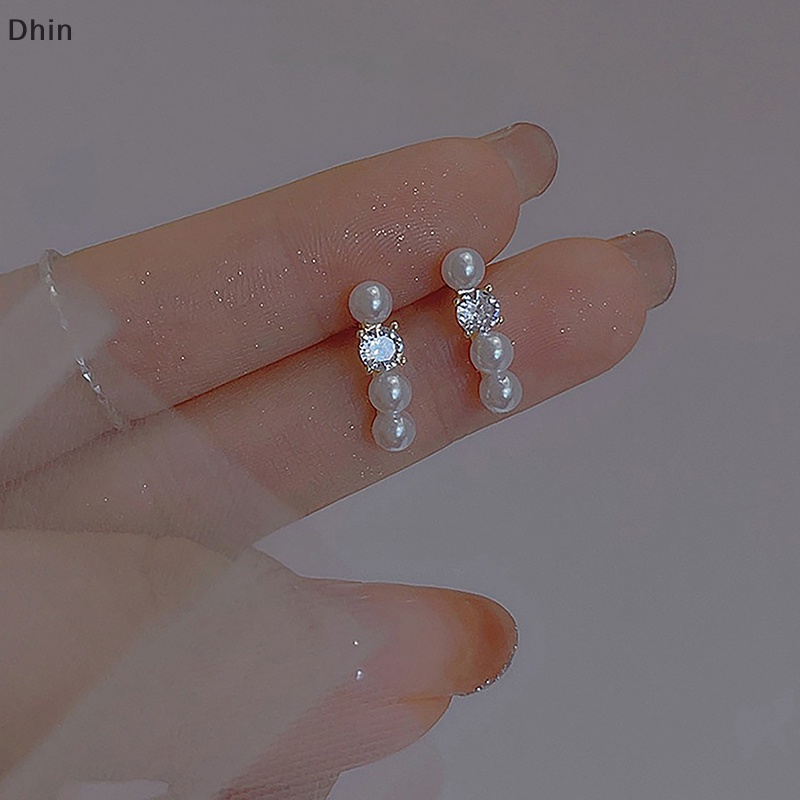[Dhin] 1Pair Light Zircon Pearl Stud Earrings Vintage Ear For Women Korean Style Fashion Ear Stud Party Christmas Jewelry COD