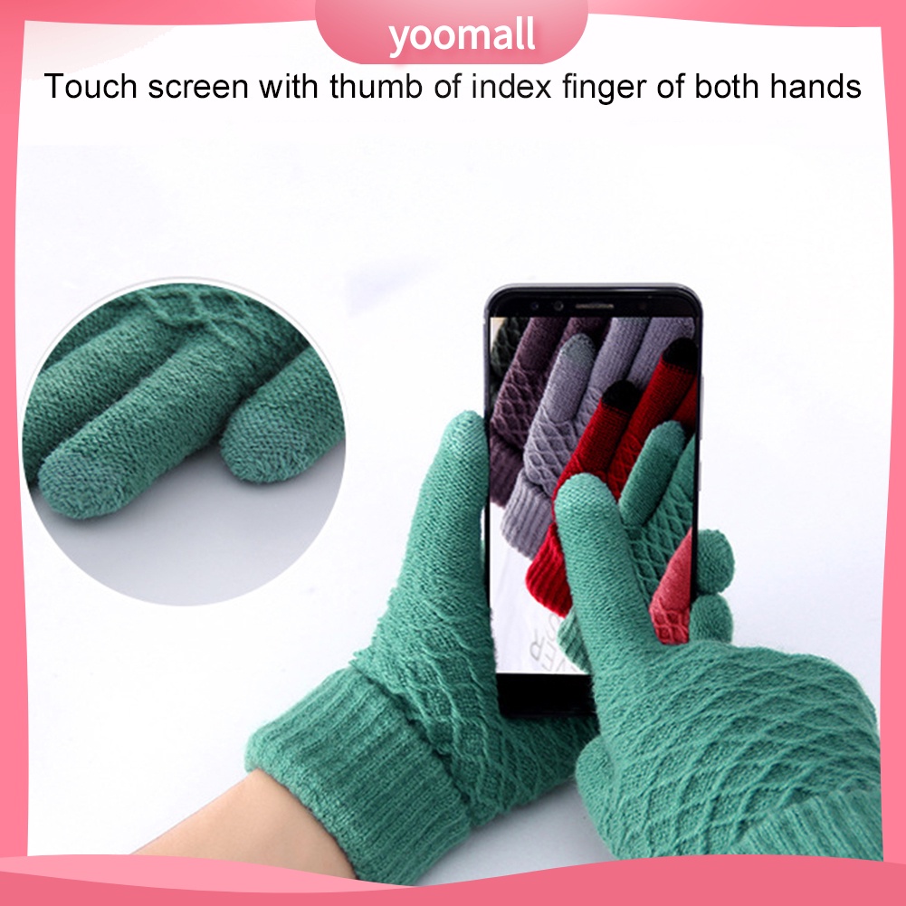 Găng Tay Dệt Kim Dày Dặn Giữ Ấm Mùa Đông Có Thể Chạm Màn Hình Cảm Ứng Dành Cho Nữ