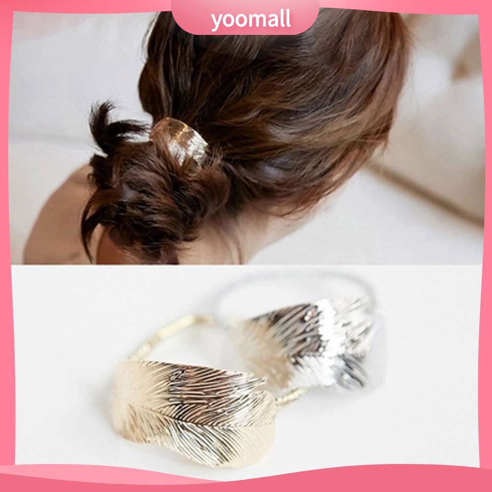 Dây Cột Tóc Đuôi Ngựa Co Giãn In Họa Tiết Chiếc Lá Hợp Kim Thời Trang Cho Nữ