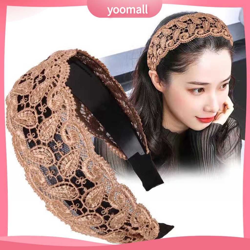 Băng Đô Cài Tóc Cố Định Răng Rộng Chống Trượt Thêu Ren Tinh Tế