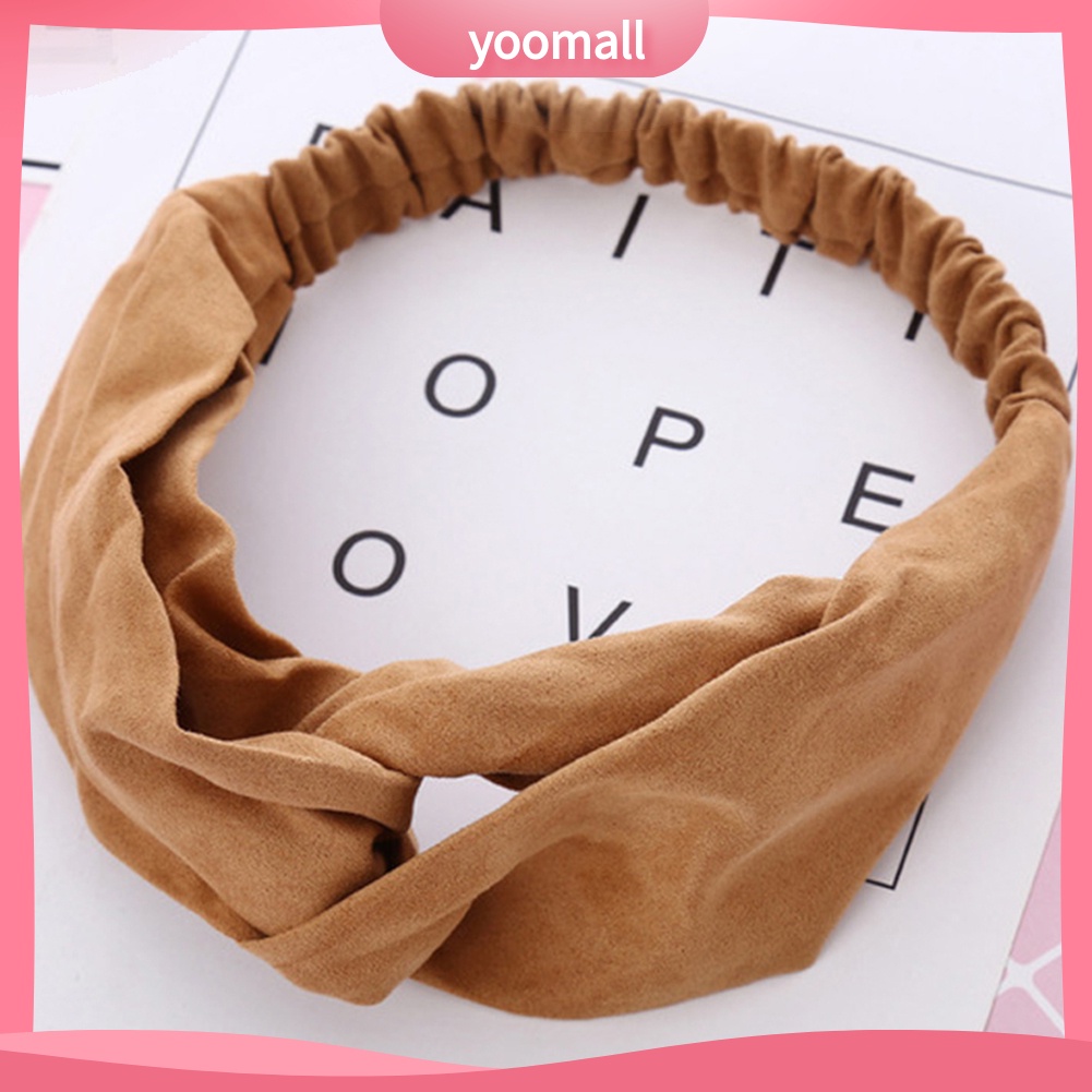 Băng Đô Thắt Nút Chéo Bằng Da Lộn Mềm Co Giãn Màu Trơn Phong Cách Vintage Dành Cho Nữ