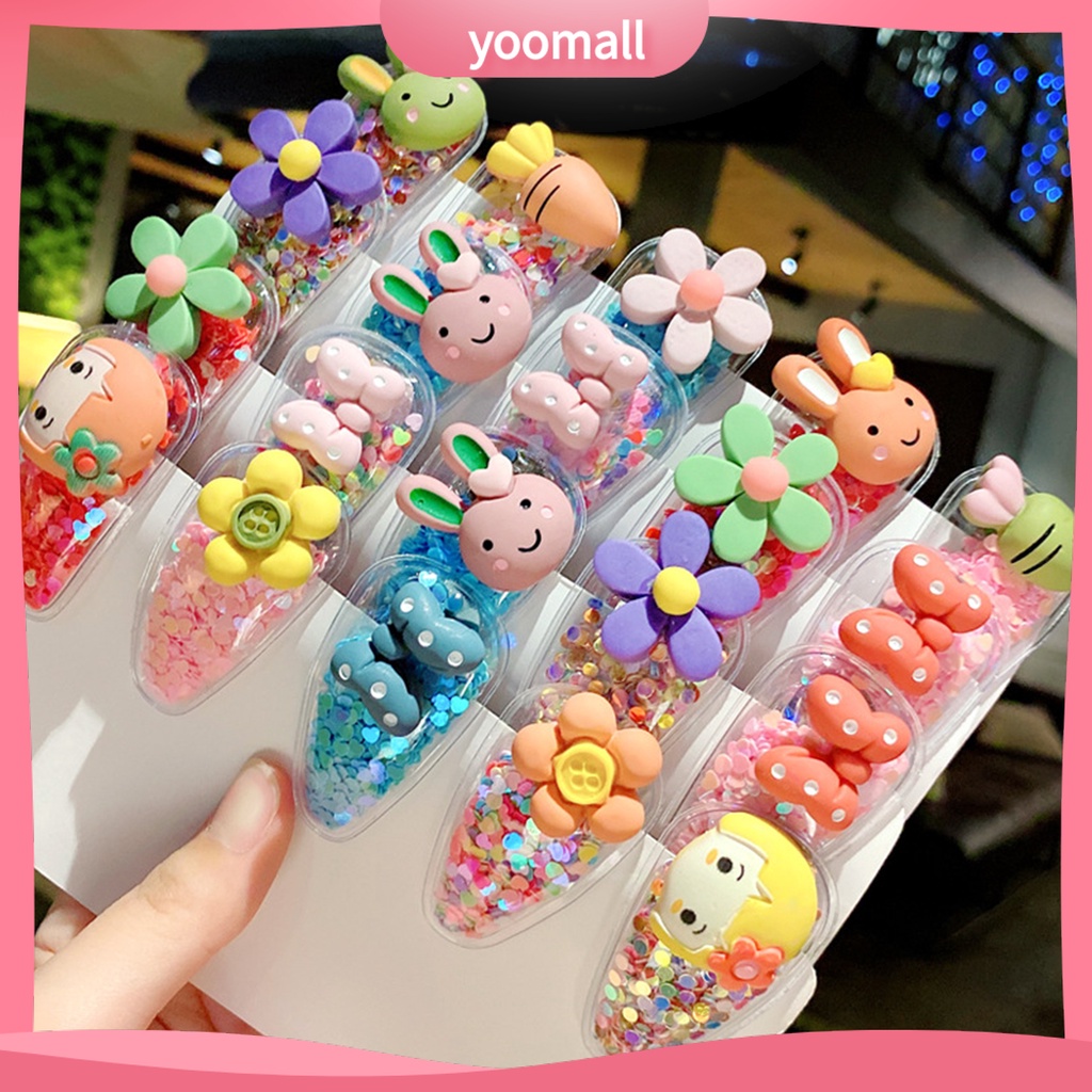 Set 5 Kẹp Tóc Trong Suốt Họa Tiết Trái Cây Phối Cát Chảy Xinh Xắn Cho Bé Gái