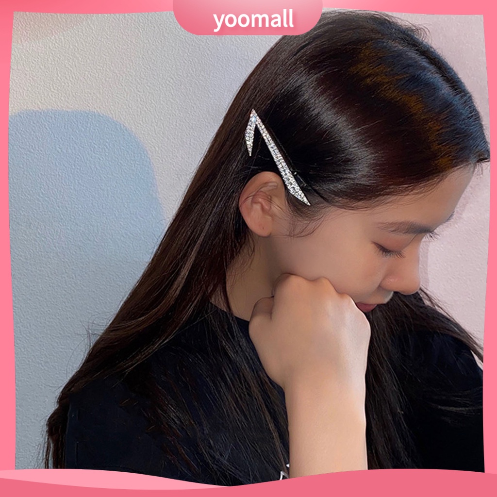 1 Cặp Kẹp Tóc Kim Loại Đính Đá Chống Trượt Kiểu Dáng Thời Trang
