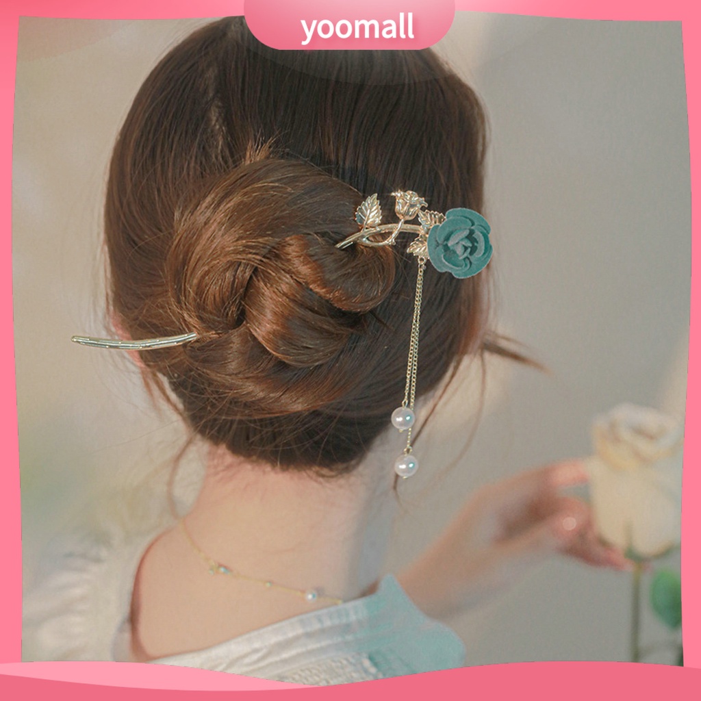 Trâm Cài Tóc Đính Hạt Và Hoa Hồng Chống Trượt Dễ Thương Cho Nữ