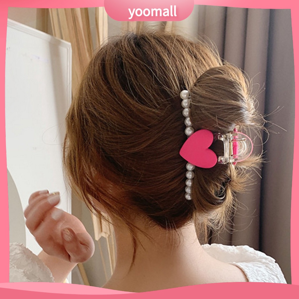 Kẹp Tóc Hình Trái Tim Đính Ngọc Trai Giả Bằng Nhựa Chống Trượt