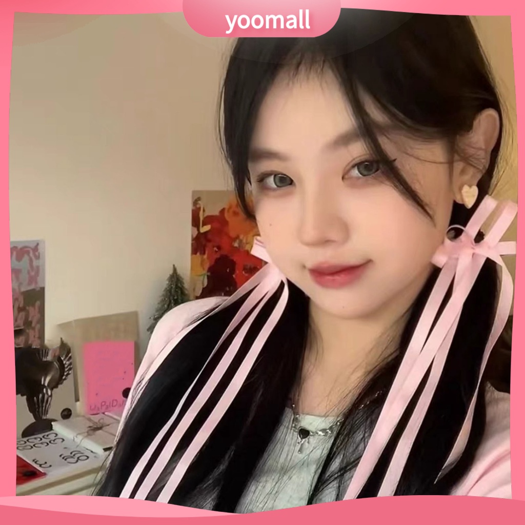 Kẹp Tóc Thắt Nơ Ruy Băng Màu Trơn Hai Lớp Chống Trượt Trọng Lượng Nhẹ Cho Nữ