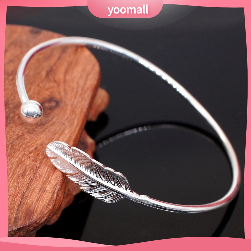 Vòng Đeo Tay Hình Tròn Màu Bạc Họa Tiết Lông Vũ Màu Sắc Tùy Chỉnh Thời Trang Cho Ngày Valentine