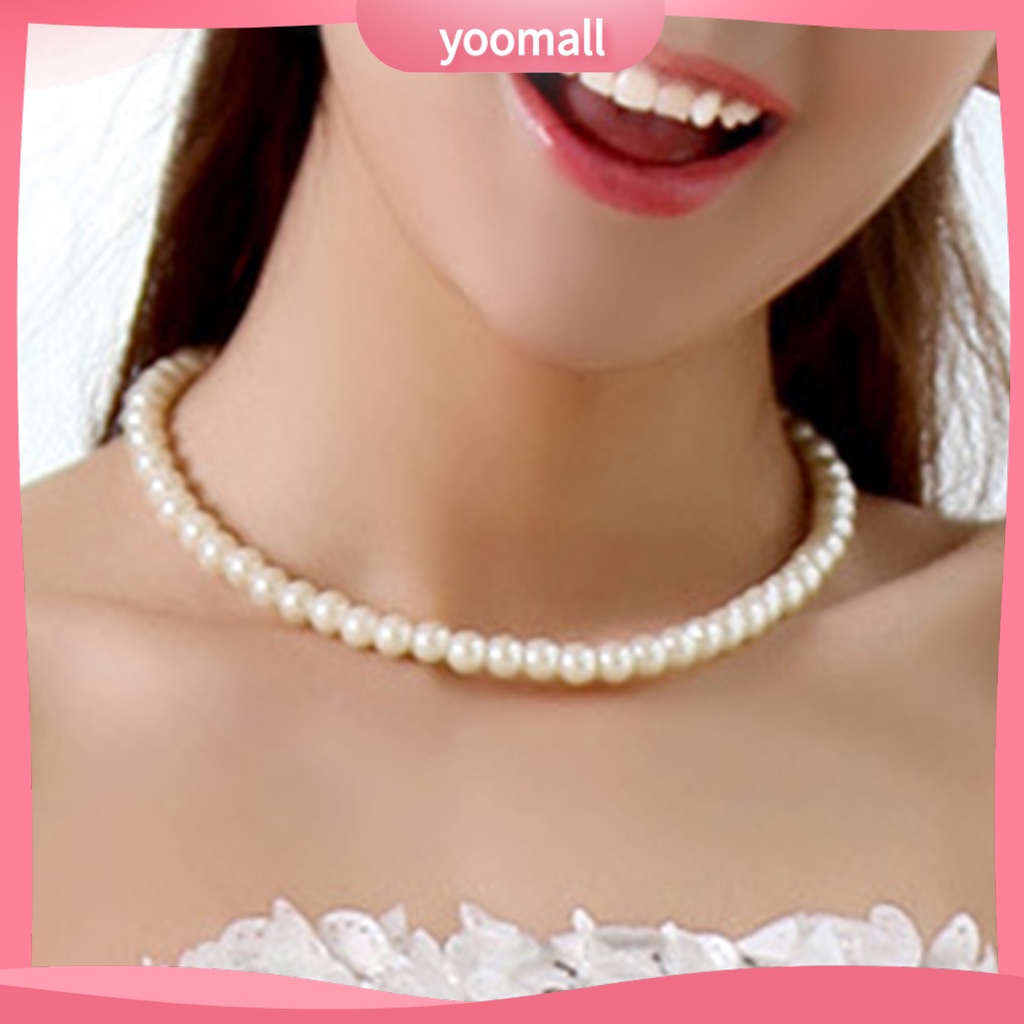 Vòng cổ Kim Loại Đính Ngọc Trai Giả 8mm Thanh Lịch Cho Nữ