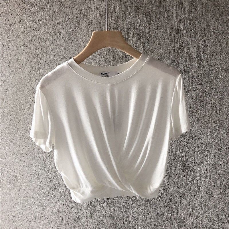 Áo Thun Thể Thao Ngắn Tay Dáng Ôm Mỏng Xếp Ly Thời Trang Mùa Hè Cho Nữ
