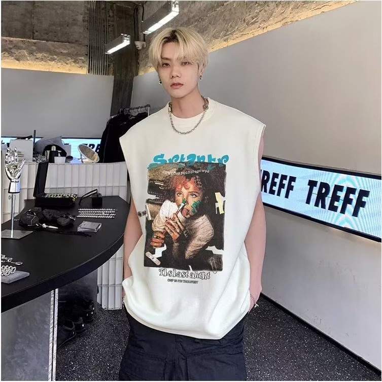 Áo Thun Sát Nách Dáng Rộng Cỡ Lớn Phong Cách Đường Phố Cá Tính Cho Nam