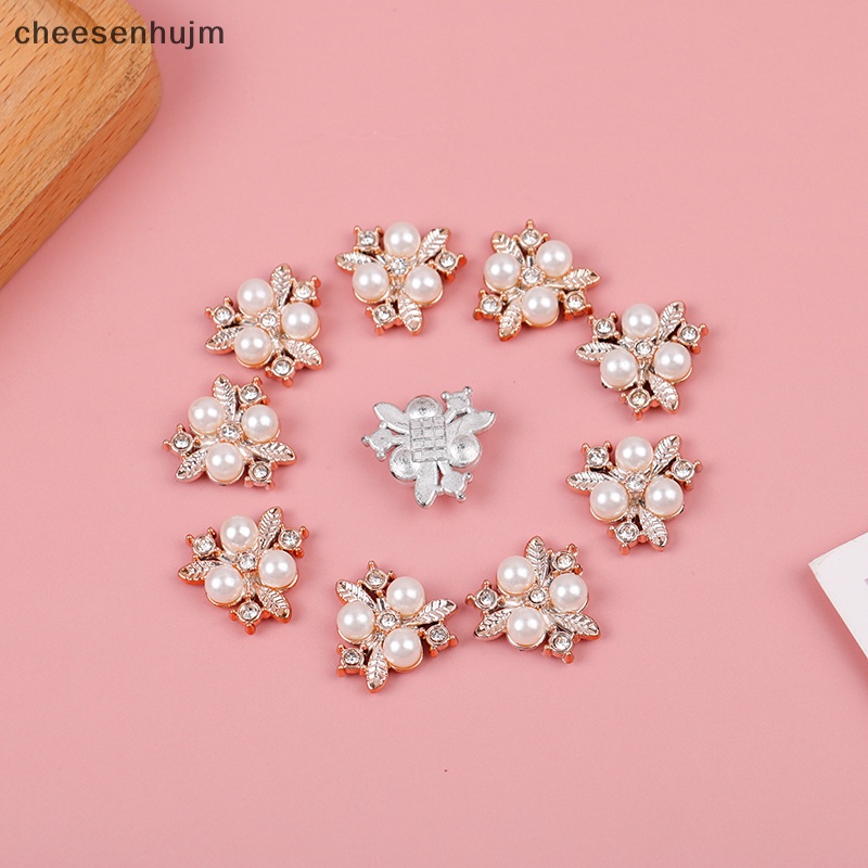 Set 10 Kẹp Tóc Hình Hoa Đính Đá / Ngọc Trai Giả Lấp Lánh Thời Trang DIY