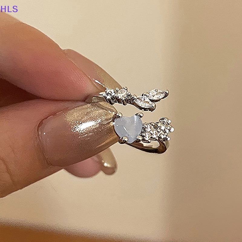[HLS] Nhẫn Hở Đính Đá Zircon Màu Xanh Navy Hình Trái Tim Ánh Trăng Cá Tính Có Thể Điều Chỉnh Phụ Kiện Cho Nữ