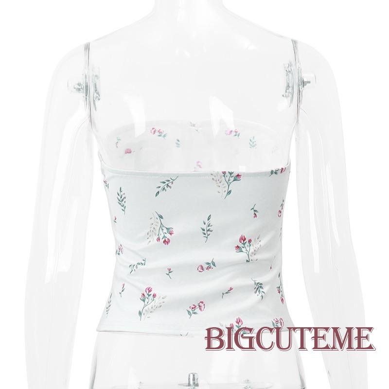 Áo Ống Có Khóa Kéo In Hoa Hở Vai Thời Trang Mùa Hè Dành Cho Nữ