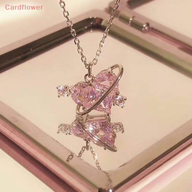 < Cardflower > Vòng cổ Đính Đá Zircon Màu Hồng Hình Trái Tim Hành Tinh Thời Trang Quyến Rũ Cho Nữ