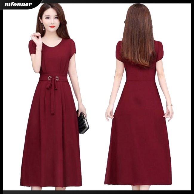 Đầm Midi Tay Ngắn Cổ Tròn Dáng Rộng Cỡ Lớn Thời Trang Mùa Hè Xinh Xắn Cho Nữ