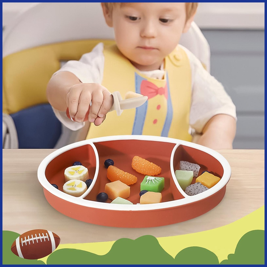 Đĩa Ăn Chia Ngăn Bằng Silicone Hình Bóng Bầu Dục Cho Bé