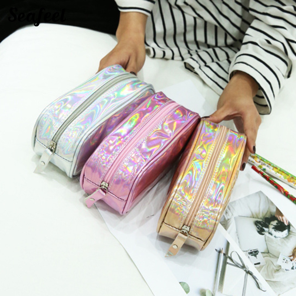 Túi Đựng Mỹ Phẩm Màu Laser Có Khóa Kéo Cho Nữ