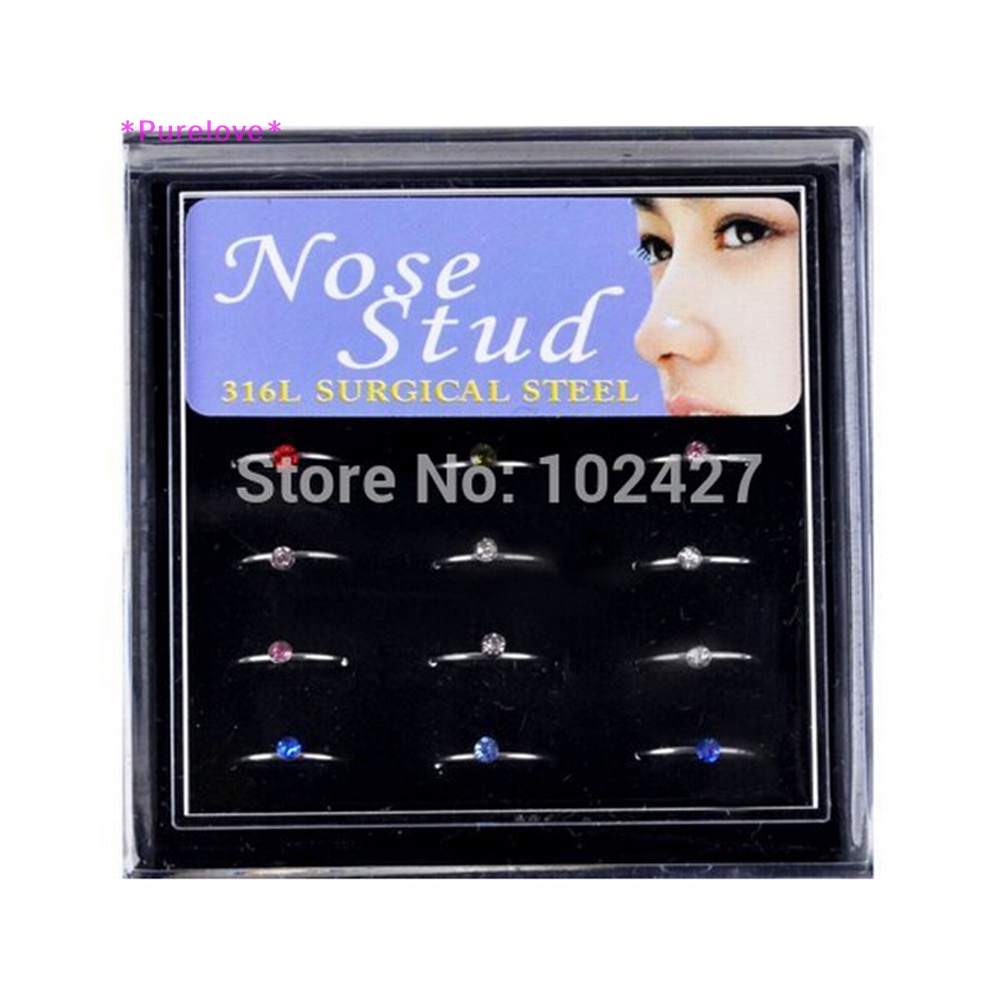 Set 18 Vòng Khuyên Mũi Bằng Thép Không Gỉ 1 Hộp Pha Lê Mới