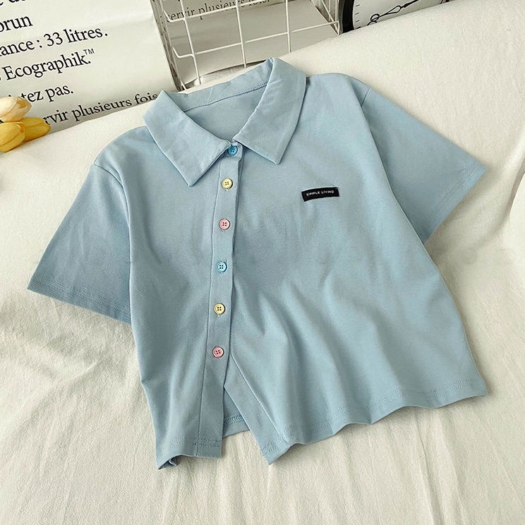 Áo Thun Polo Ngắn Tay Màu Sắc Đơn Giản Thời Trang Cho Nữ