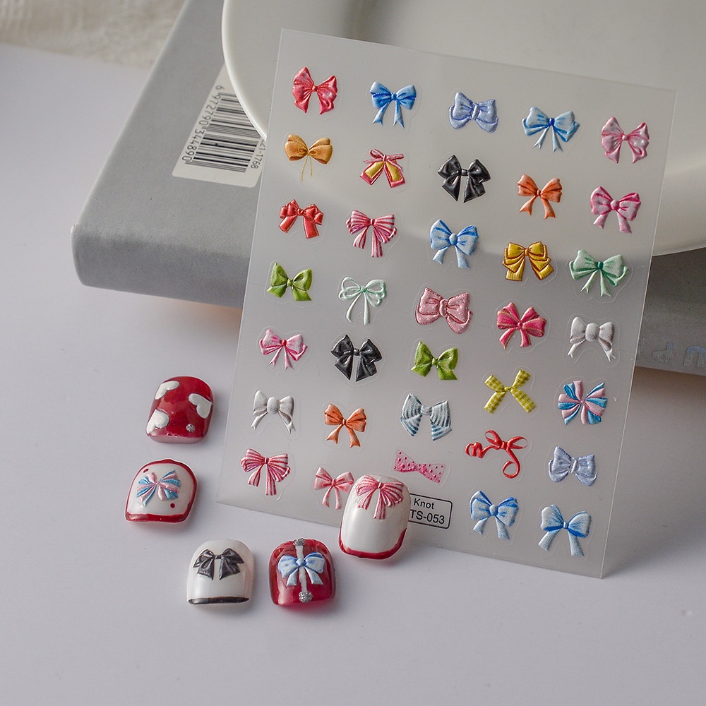 Sticker Lụa Nổi 5D | Nơ Hàn Quốc Đủ Màu | Hình Dán Móng Tay TS-053