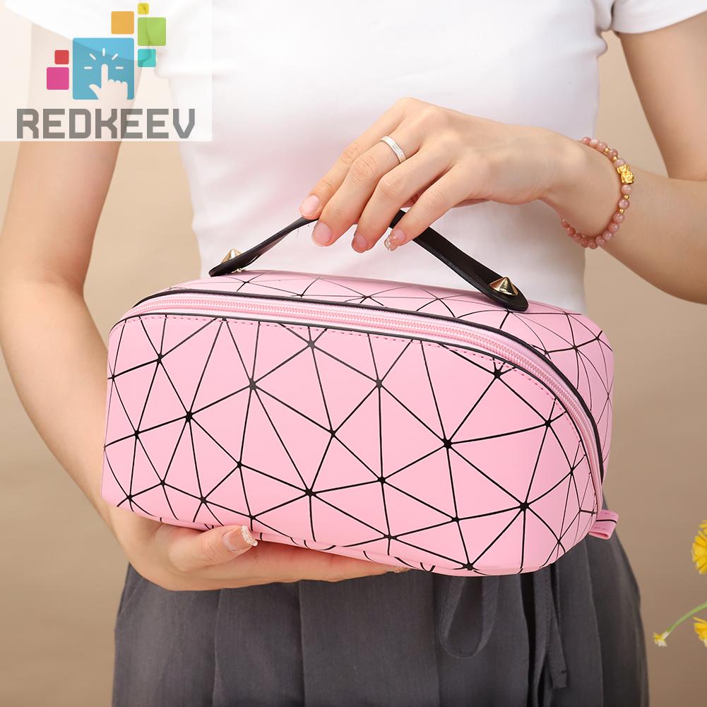 Túi Da PU Đựng Mỹ Phẩm Đa Năng Họa Tiết Lưới Hình Thoi