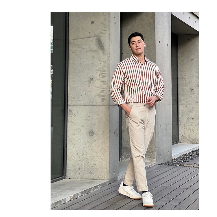 Áo Sơ Mi Dài Tay Dáng Rộng Họa Tiết Kẻ Sọc Phong Cách Hàn Quốc Thời Trang Xuân Thu Cao Cấp Cho Nam