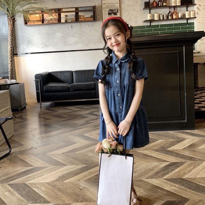 Đầm Denim Mỏng Thoải Mái Thời Trang Mùa Hè Phong Cách Hàn Quốc Cho Bé Gái