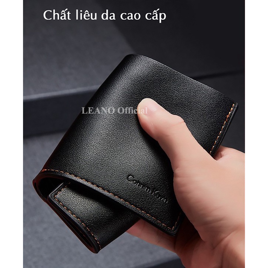 Combo ví thắt lưng nam cao cấp và ví da nam LEANO da bò nguyên tấm